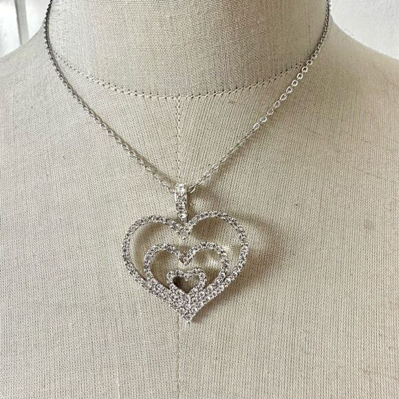 Nolan Miller Triple Heart Rhinestone Pendant Necklace - Picture 2 of 9